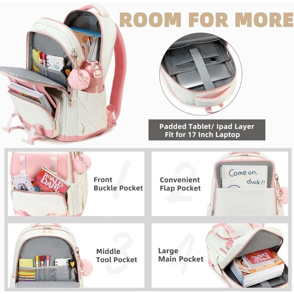 School Backpack for Teens Girls Women 15.6 Inch Laptop College Travel Work - Picture 3 of 6